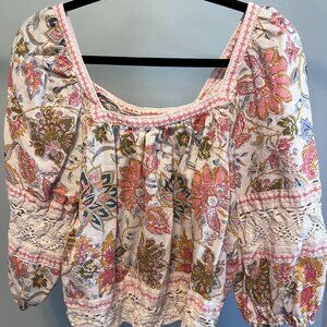 Floral Blouse with Lace Sleeves